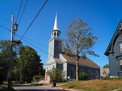 The formerly brown spire is now painted white.