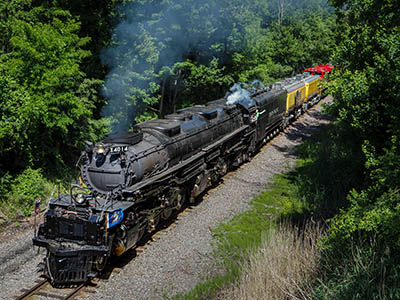 Union Pacific steam locomotive 4014, “Big Boy,” passing beneath the benchmark