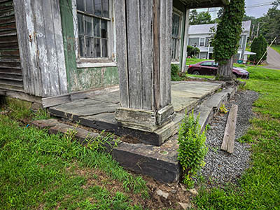 Eyelevel view of the disk on the stone porch