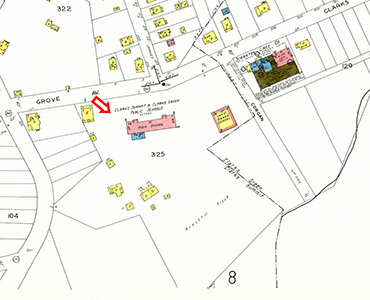 Excerpt of 1933 Sanborn Map of Clarks Summit, showing the approximate location of the mark